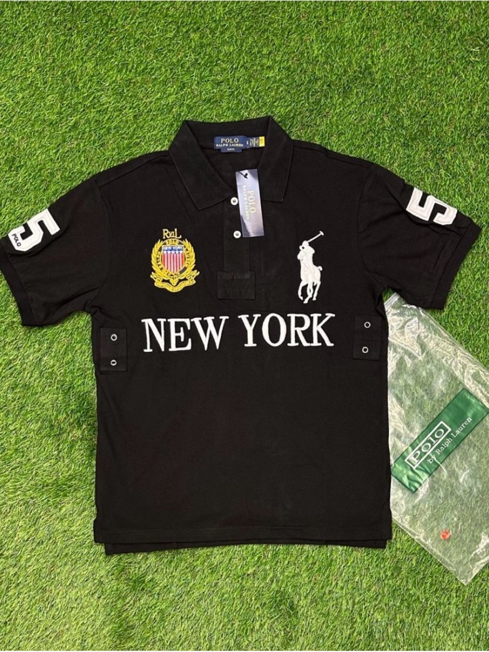 Polo by Ralph Lauren Black Polo with White 'New York' Embroidery